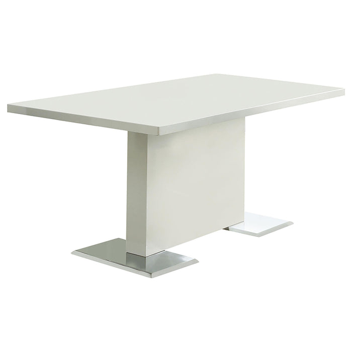 Anges T-shaped Pedestal Dining Table Glossy White - Orbit Furniture (Richmond,BC)