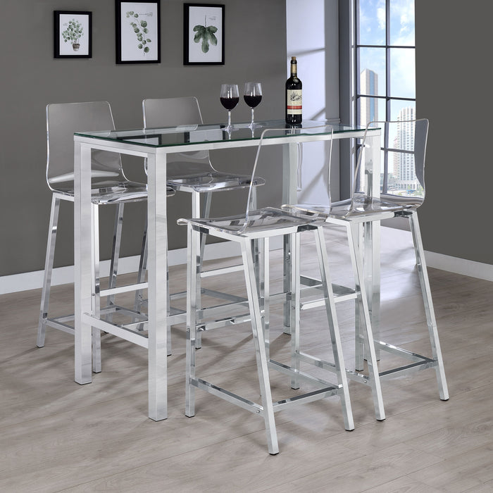 Tolbert 5-piece Bar Set with Acrylic Chairs Clear and Chrome - Orbit Furniture (Richmond,BC)