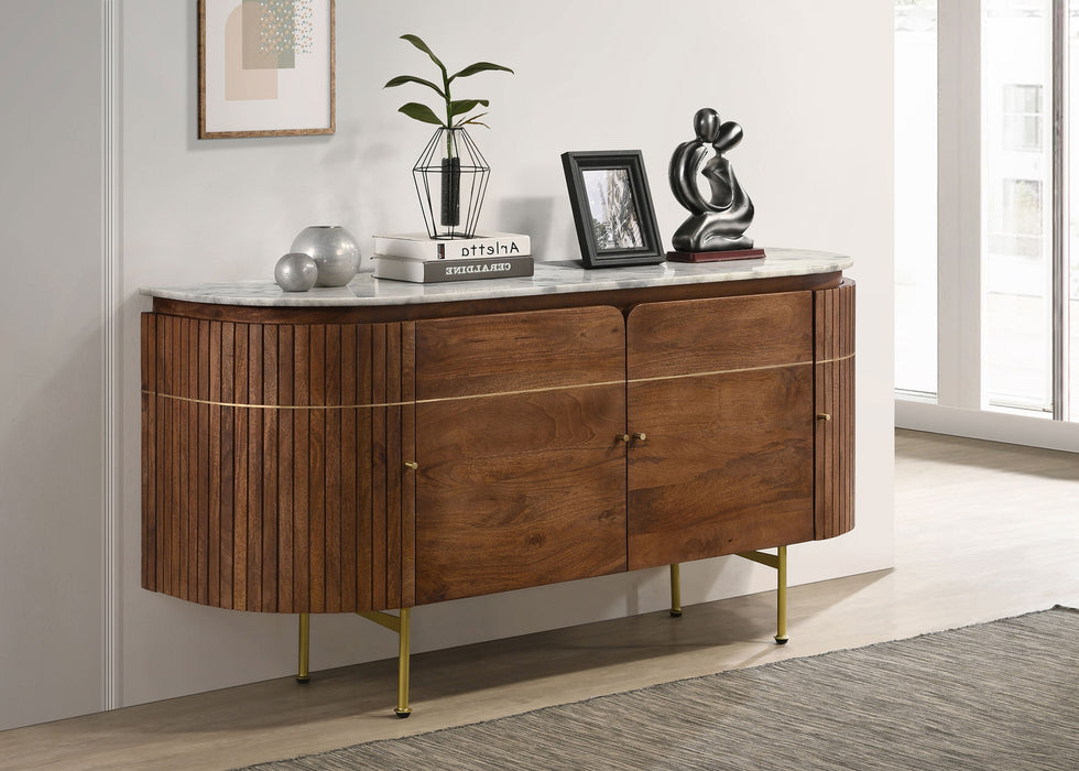 Ortega 4-door Marble Top Dining Sideboard Server White and Natural - Orbit Furniture (Richmond,BC)