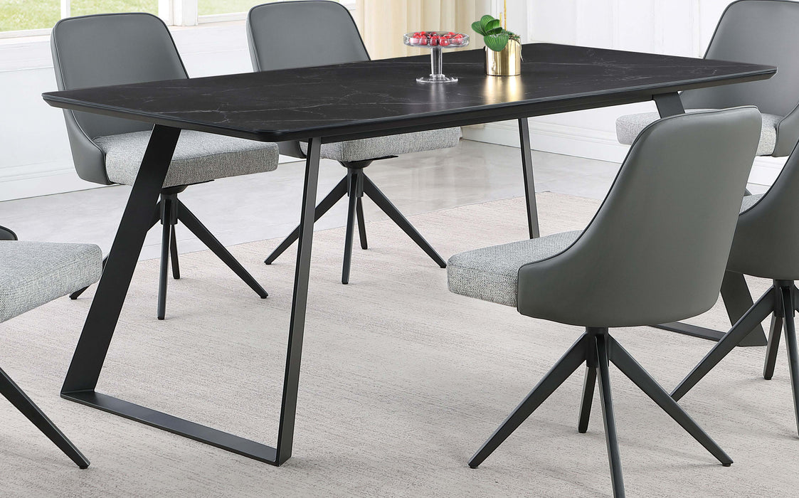 Smith Rectangle Ceramic Top Dining Table Black and Gunmetal - Orbit Furniture (Richmond,BC)