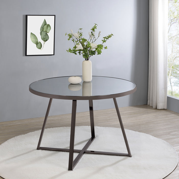 Jillian Round Dining Table with Tempered Mirror Top Black Nickel - Orbit Furniture (Richmond,BC)