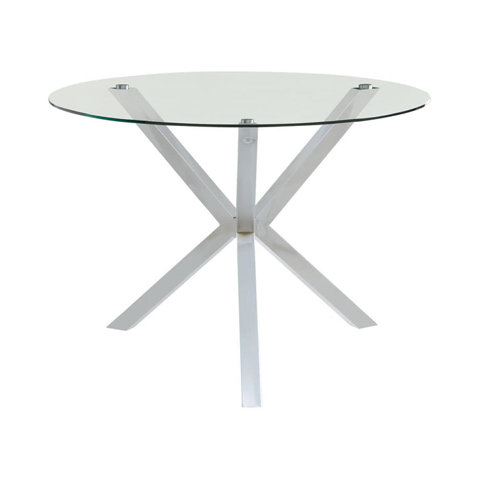 Vance Glass Top Dining Table with X-cross Base Chrome - Orbit Furniture (Richmond,BC)