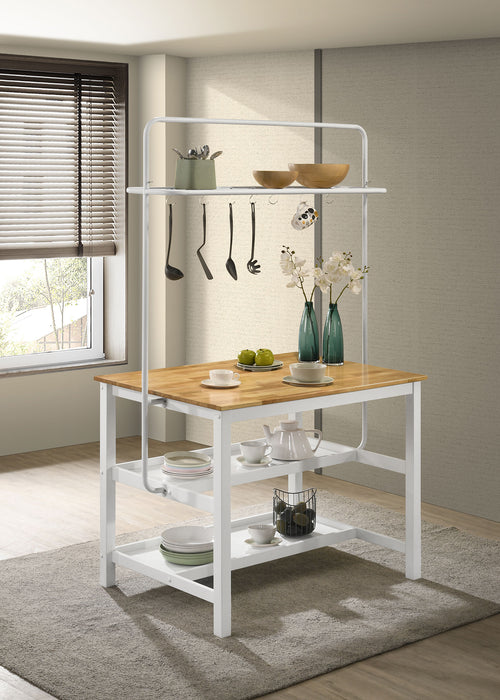 Hollis Kitchen Island Counter Height Table with Pot Rack Brown and White - Orbit Furniture (Richmond,BC)
