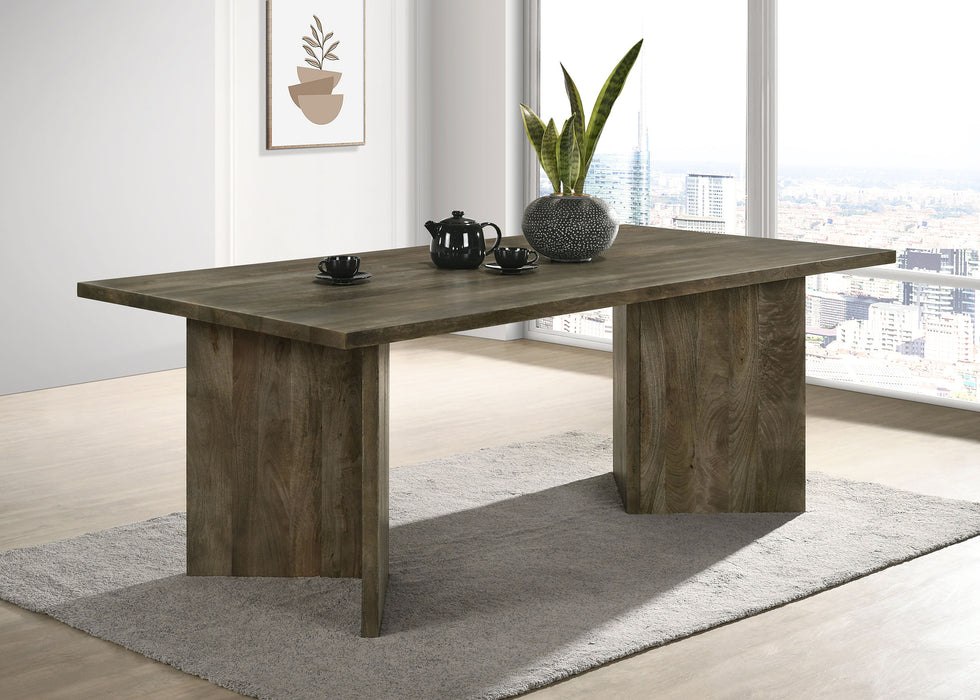 Tyler Rectangular Double V-Leg Dining Table Mango Brown - Orbit Furniture (Richmond,BC)