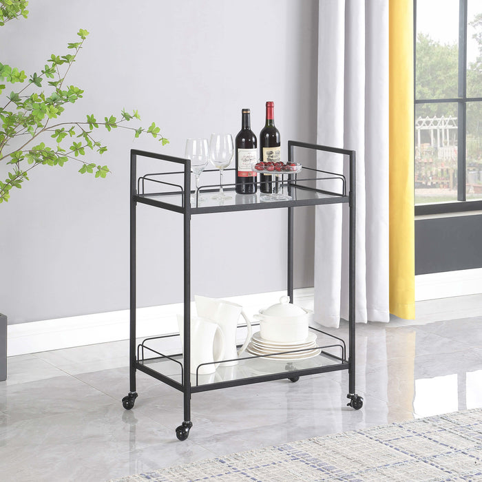 Curltis Serving Cart with Glass Shelves Clear and Black - Orbit Furniture (Richmond,BC)