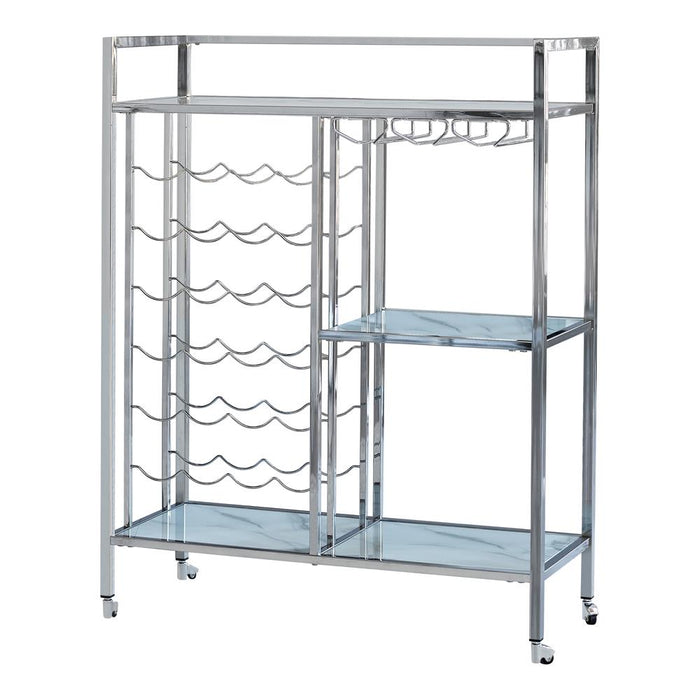 Derion Glass Shelf Serving Cart with Casters Chrome - Orbit Furniture (Richmond,BC)