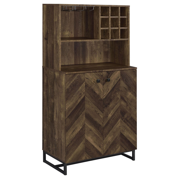 Mendoza 2-door Wine Cabinet Rustic Oak Herringbone and Gunmetal - Orbit Furniture (Richmond,BC)