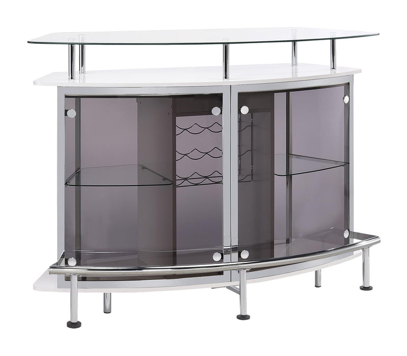 Gideon Crescent Shaped Glass Top Bar Unit with Drawer - Orbit Furniture (Richmond,BC)