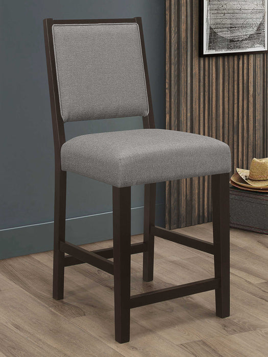 Bedford Upholstered Open Back Counter Height Stools with Footrest (Set of 2) Grey and Espresso - Orbit Furniture (Richmond,BC)