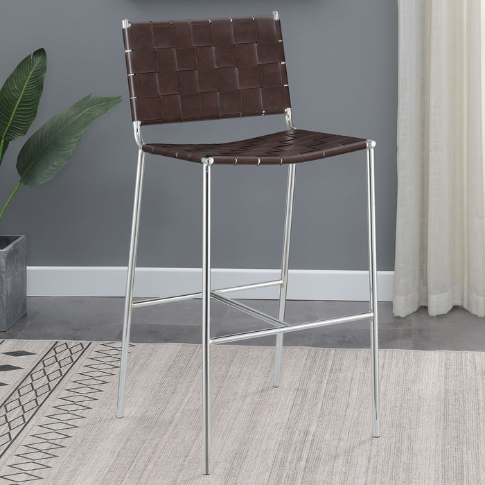 Adelaide Upholstered Bar Stool with Open Back Brown and Chrome - Orbit Furniture (Richmond,BC)