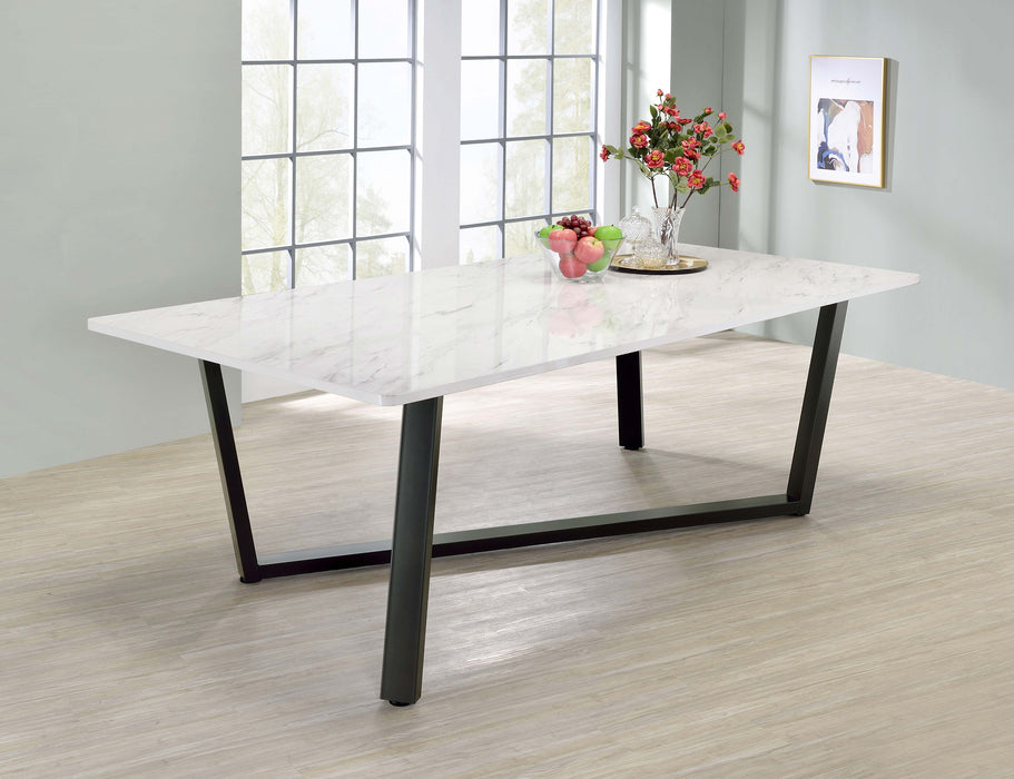 Mayer Rectangular Dining Table Faux White Marble and Gunmetal - Orbit Furniture (Richmond,BC)