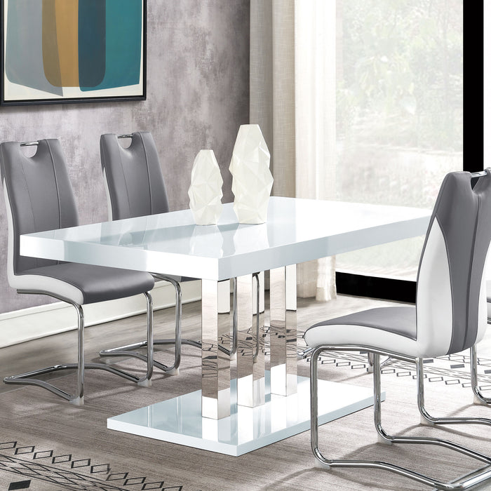 Brooklyn Rectangular Dining Table White High Gloss and Chrome - Orbit Furniture (Richmond,BC)