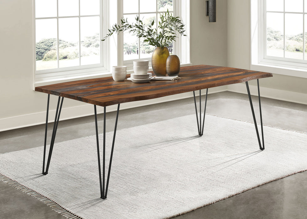 Neve Live-edge Dining Table with Hairpin Legs Sheesham Grey and Gunmetal - Orbit Furniture (Richmond,BC)
