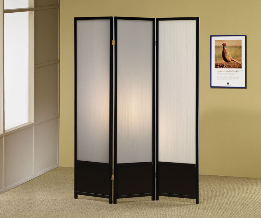 Calix 3-panel Folding Floor Screen Translucent and Black - Orbit Furniture (Richmond,BC)