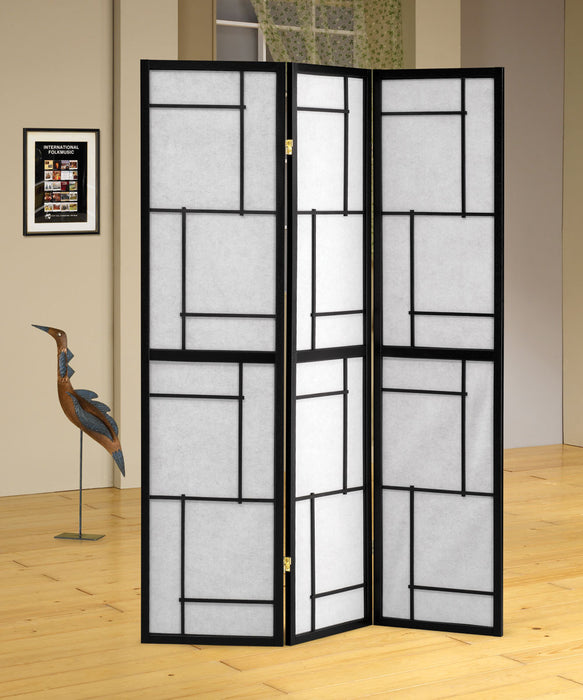 Damis 3-panel Folding Floor Screen Black and White - Orbit Furniture (Richmond,BC)