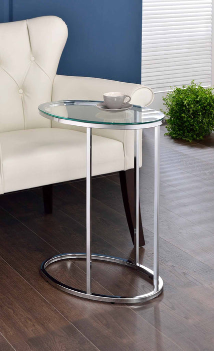 Kyle Oval Snack Table Chrome and Clear - Orbit Furniture (Richmond,BC)