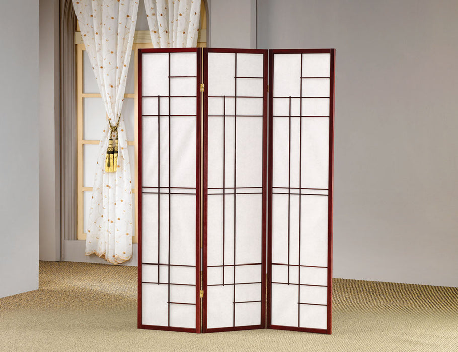 Katerina 3-panel Folding Floor Screen White and Cherry - Orbit Furniture (Richmond,BC)