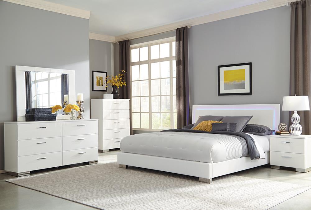Felicity 5-piece Queen Bedroom Set with LED Headboard Glossy White - Orbit Furniture (Richmond,BC)