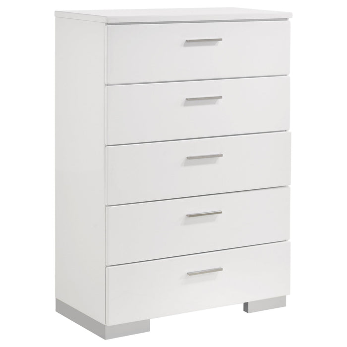 Felicity 5-drawer Chest Glossy White - Orbit Furniture (Richmond,BC)