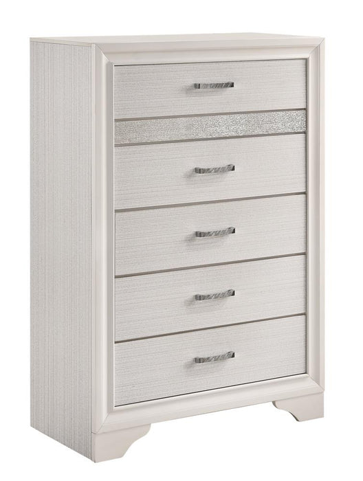 Miranda 5-drawer Chest White and Rhinestone - Orbit Furniture (Richmond,BC)