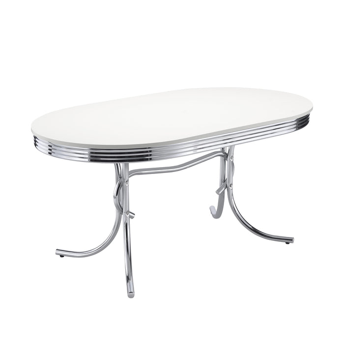 Retro Oval Dining Table Glossy White and Chrome - Orbit Furniture (Richmond,BC)