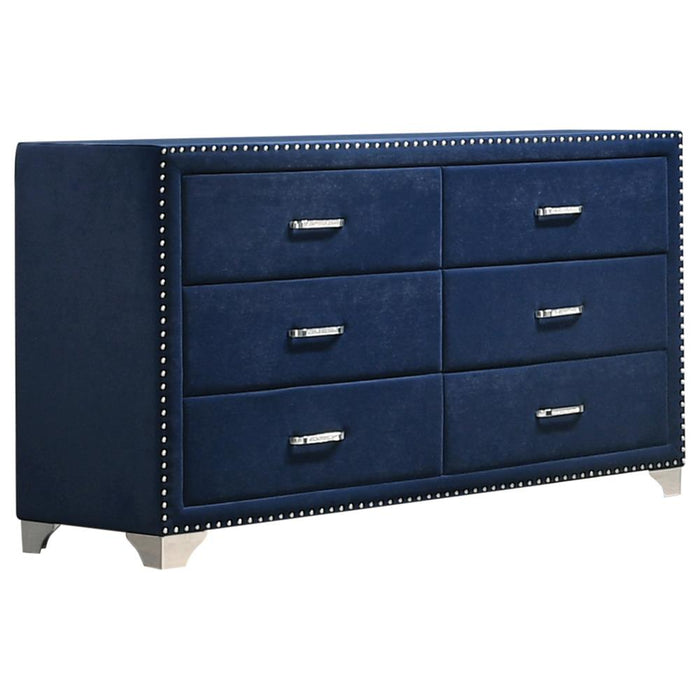 Melody 6-drawer Upholstered Dresser Pacific Blue - Orbit Furniture (Richmond,BC)