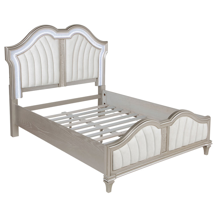 Evangeline Tufted Upholstered Platform Bed Ivory and Silver Oak - Orbit Furniture (Richmond,BC)