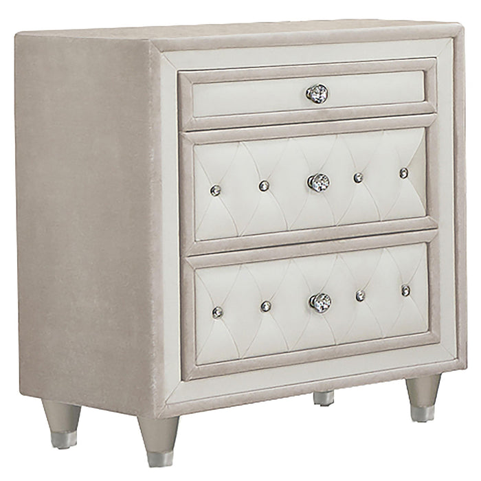 Antonella 3-drawer Upholstered Nightstand Ivory and Camel - Orbit Furniture (Richmond,BC)