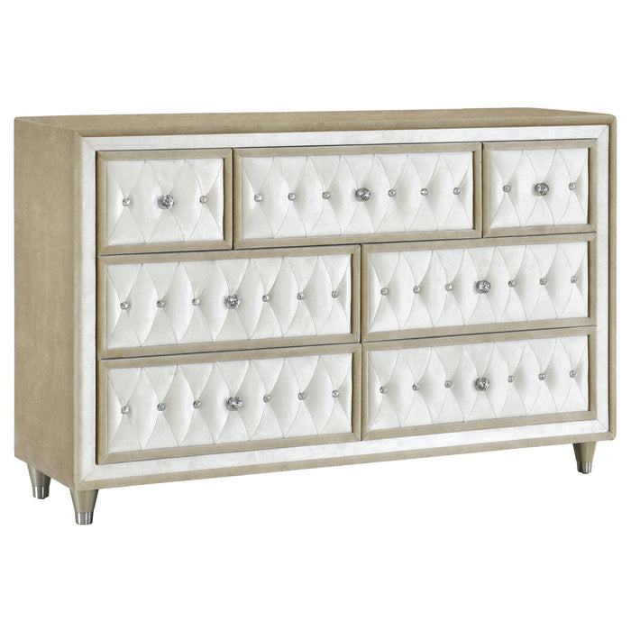 Antonella 7-drawer Upholstered Dresser Ivory and Camel - Orbit Furniture (Richmond,BC)