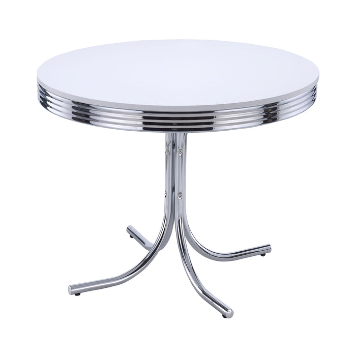 Retro Round Dining Table Glossy White and Chrome - Orbit Furniture (Richmond,BC)
