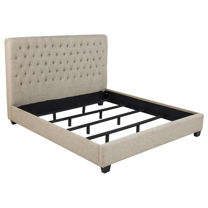 Chloe Tufted Upholstered Eastern King Bed Oatmeal - Orbit Furniture (Richmond,BC)