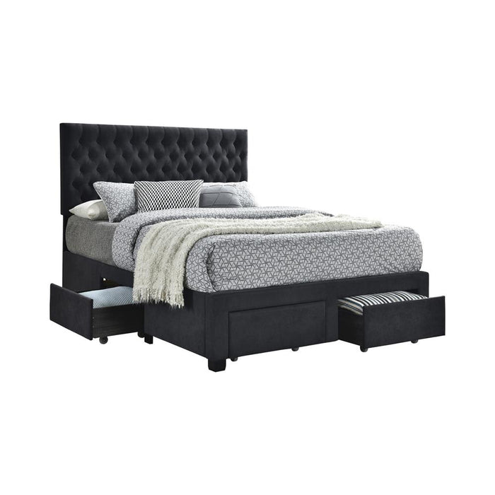 Soledad Eastern King, Full, & Queen 4-drawer Button Tufted Storage Bed Black & White - Orbit Furniture (Richmond,BC)