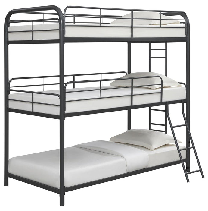 Garner Triple Twin Bunk Bed with Ladder Gunmetal - Orbit Furniture (Richmond,BC)