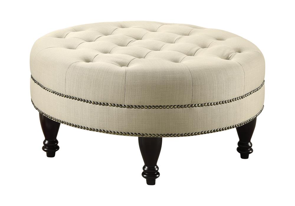 Elchin Round Upholstered Tufted Ottoman Oatmeal - Orbit Furniture (Richmond,BC)