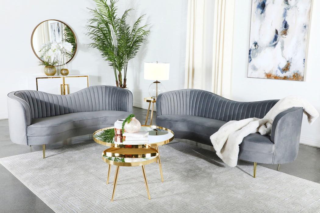 Sophia 2-piece Upholstered Living Room Set with Camel Back Grey and Gold - Orbit Furniture (Richmond,BC)