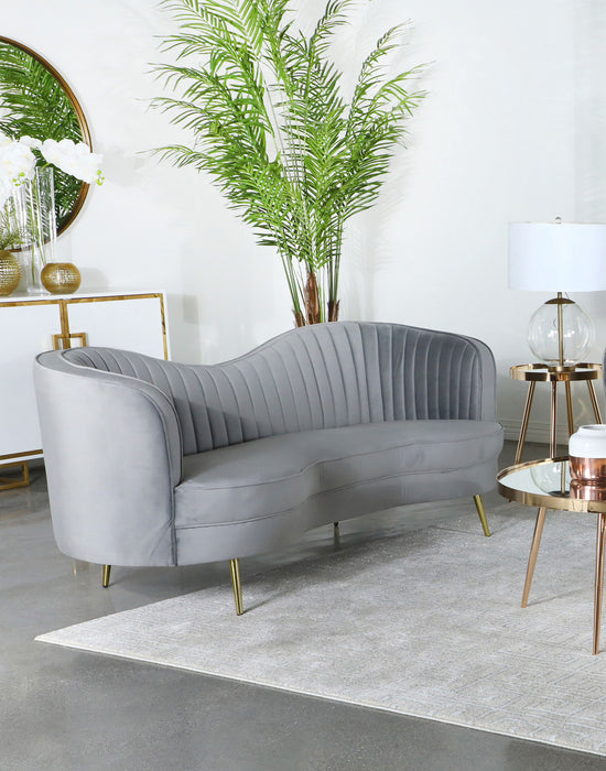 Sophia Upholstered Sofa with Camel Back Grey and Gold - Orbit Furniture (Richmond,BC)