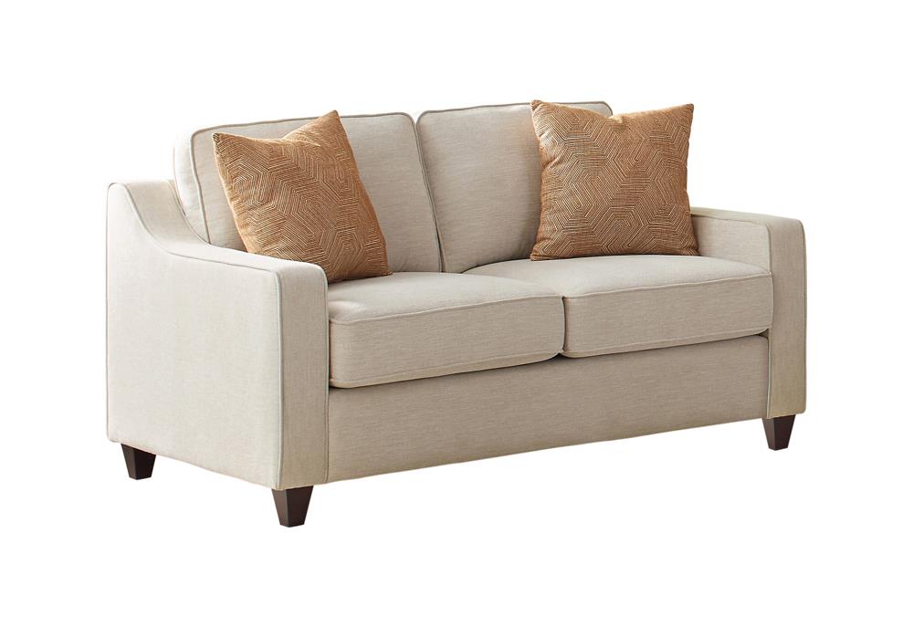 Christine Upholstered Cushion Back Loveseat Beige - Orbit Furniture (Richmond,BC)