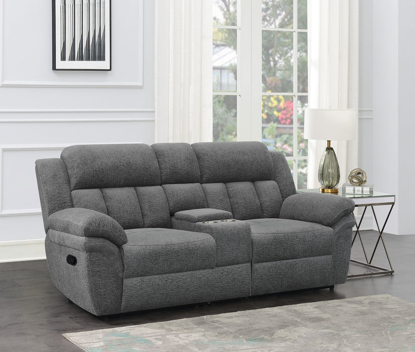 Bahrain Upholstered Motion Loveseat with Console Charcoal - Orbit Furniture (Richmond,BC)