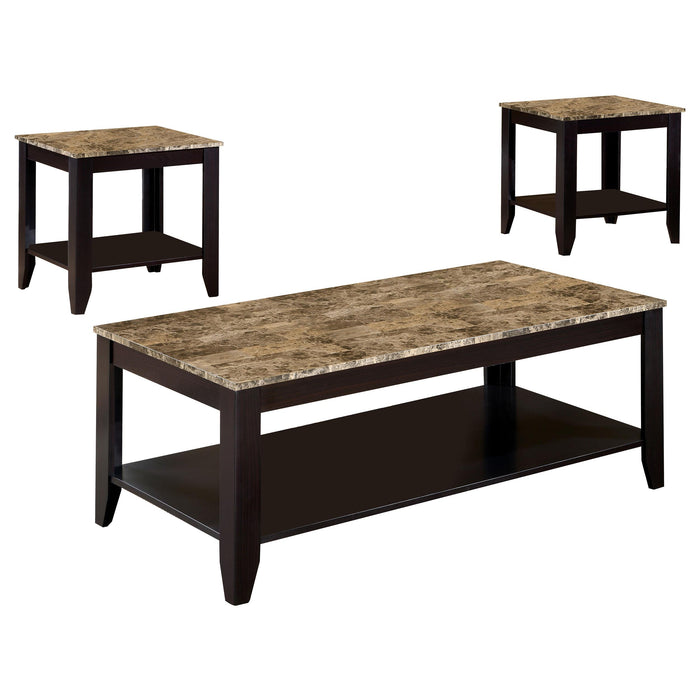 Flores 3-piece Occasional Table Set with Shelf Cappuccino - Orbit Furniture (Richmond,BC)