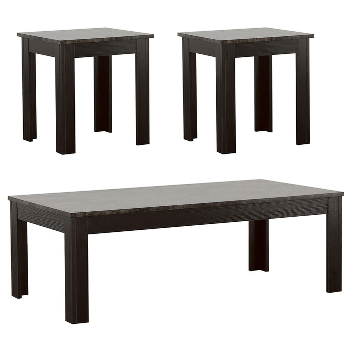 Rhodes 3-piece Faux-marble Top Occasional Table Set Black - Orbit Furniture (Richmond,BC)
