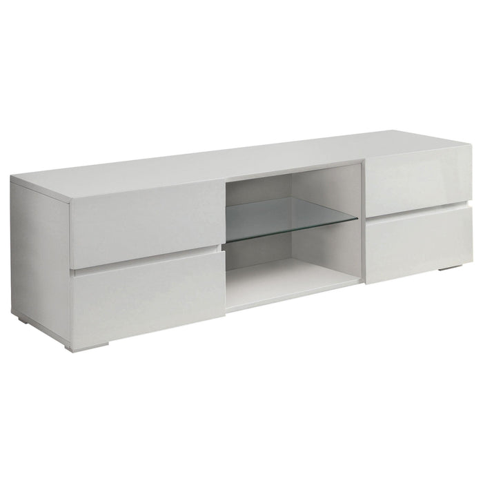 Galvin 4-drawer TV Console Glossy White - Orbit Furniture (Richmond,BC)