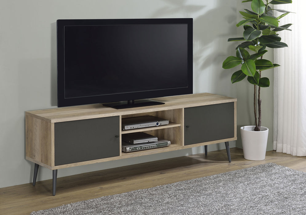 Allie 2-door Engineered Wood TV Stand With Storage Shelf Antique Pine and Grey - Orbit Furniture (Richmond,BC)