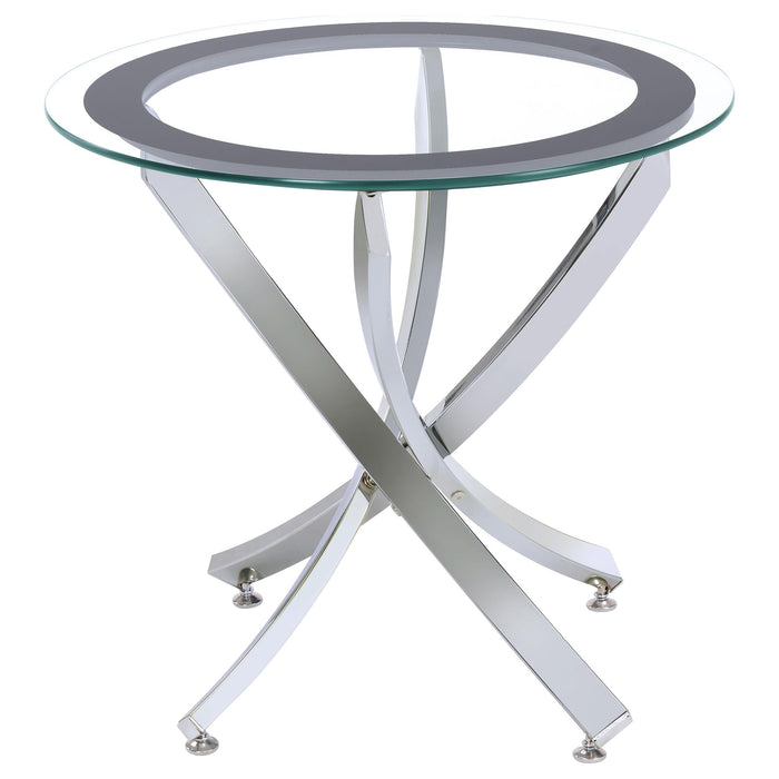 Brooke Glass Top End Table Chrome and Black - Orbit Furniture (Richmond,BC)