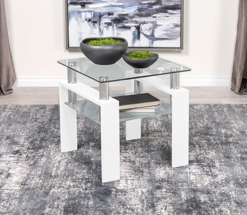 Dyer Square Glass Top End Table With Shelf White - Orbit Furniture (Richmond,BC)