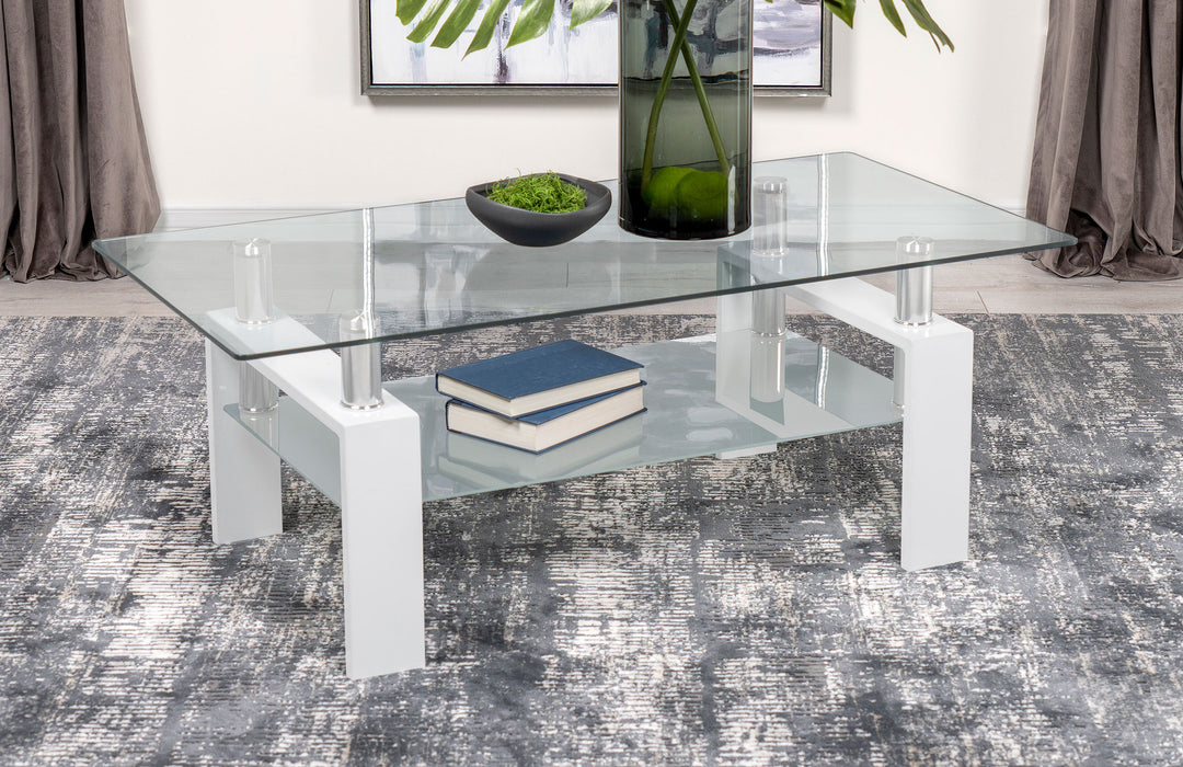 Dyer Rectangular Glass Top Coffee Table With Shelf White - Orbit Furniture (Richmond,BC)