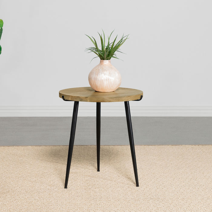 Pilar Round Solid Wood Top End Table Natural and Black - Orbit Furniture (Richmond,BC)
