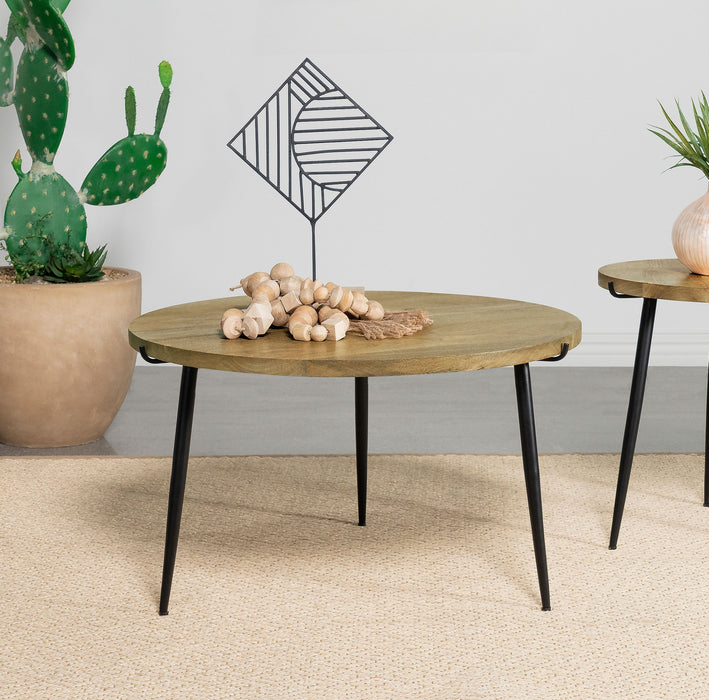 Pilar Round Solid Wood Top Coffee Table Natural and Black - Orbit Furniture (Richmond,BC)