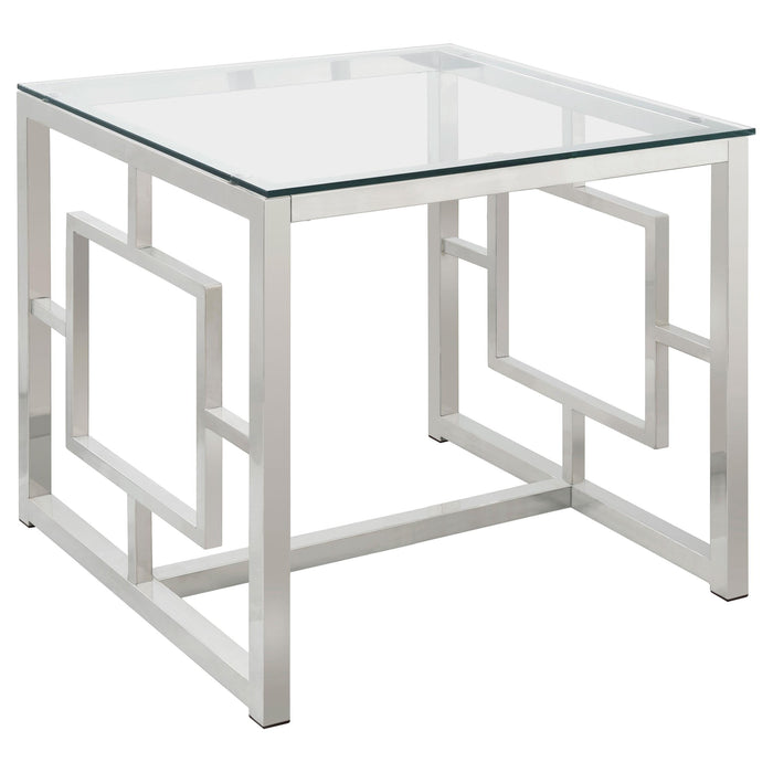 Merced Square Tempered Glass Top End Table Nickel - Orbit Furniture (Richmond,BC)