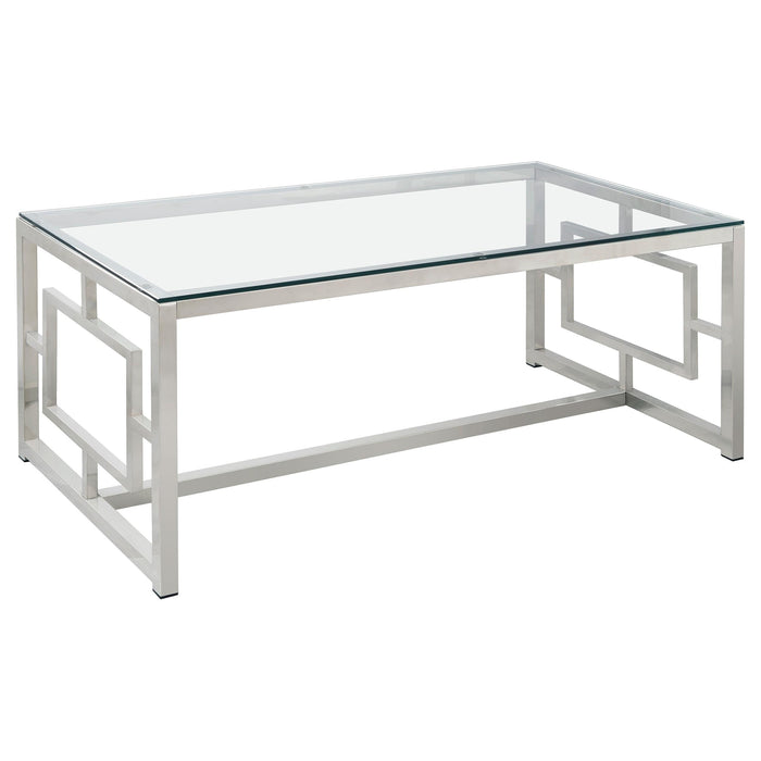 Merced Rectangle Glass Top Coffee Table Nickel - Orbit Furniture (Richmond,BC)