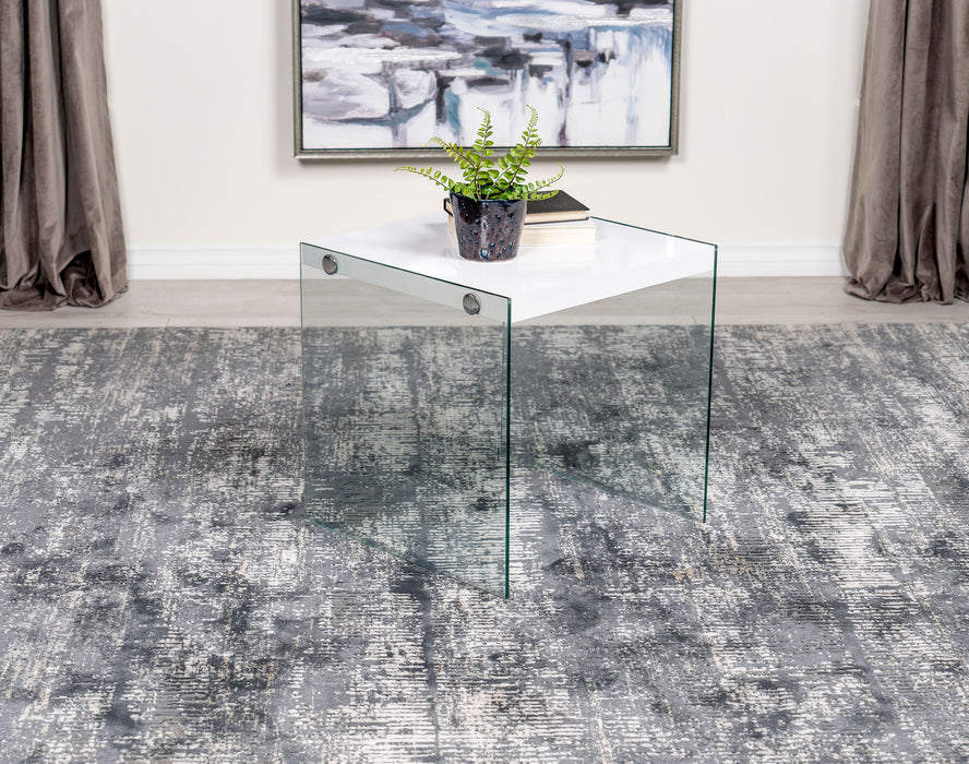 Opal Square End Table With Clear Glass Legs White High Gloss - Orbit Furniture (Richmond,BC)